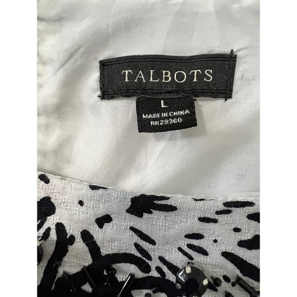 Talbots navy blue & White short sleeved sheath dress sz large beading cotton L - Picture 6 of 9